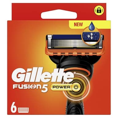 Gillette Recharges De Rasoir Fusion5 Power Pour Hommes, Pack De 6, AUTHENTIQUES, Cartouches Avec Bande Lubrifiante Améliorée, 5 Lames Pour Un Rasage Manuel Efficace, Compatibles Avec Manches Fusion