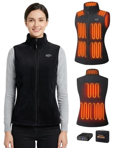 Topdot Polaire Gilet Chauffant Femme Avec Batterie 7,4V 16000 mAh Incluse,10 Zones de Avec 3 TempéRatures RéGlables,Electrique Veste Chauffante Pour Le Travail En ExtéRieur,Ski,Noir,M