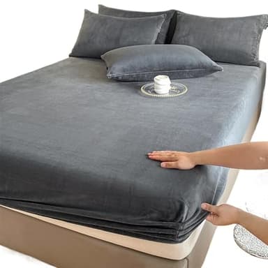 Drap Housse Flanelle Drap-housse élastique chaud et épais en flanelle de couleur unie, housse de matelas d'hiver réglable, linge de lit en velours, tailles 90/160/180/200 Drap Housse(Dark Grey,80x200x