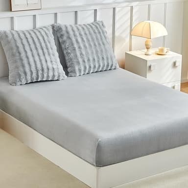 Tokokimo Drap Flanelle 2 Personnes, Drap Housse 180x200 avec 2 Taie d'oreiller 65x65 en Polaire - Toucher Cachemire - Super Doux et Moelleux pour Matelas Épais jusqu'à 30-35 cm, Peluche Gris