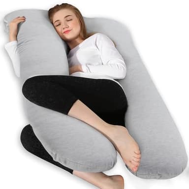 Chilling Home Coussin de Grossesse Rafraîchissant en Forme de U avec Housse en Jersey Plus Respirant, Grand Oreiller de Positionnement pour Femme et Dormeur Latéral (Gris)