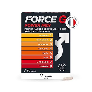 Vitavea - Force G Power Men - Maca Ginseng Gingembre Tribulus - Booster Libido, Performances Sexuelles, Endurance, Vitalité, Désir - 60 gélules - 30 jours - Fabriqué en France
