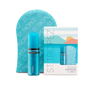 St.Tropez Kit de démarrage autobronzant Express Mousse 50 ml, gant applicateur, se développe en 1 à 3 heures, finition sans traces, végétalien, naturel et sans cruauté envers les animaux