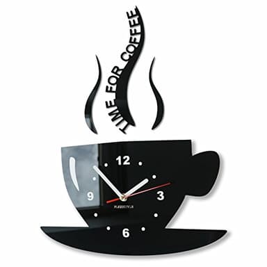 Tasse Temps pour café Moderne de Cuisine - Horloge Murale 3 D - Noir