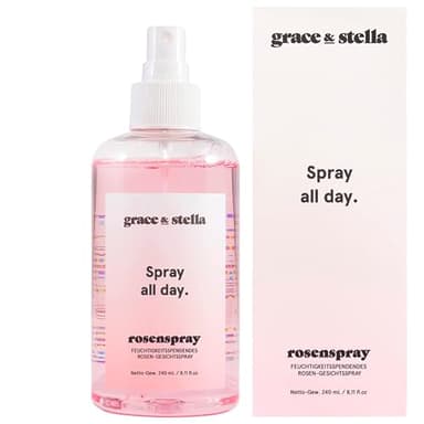 Grace & Stella - Spray Eau de Rose Visage Vegan, Lauréat du Prix d'Excellence pour la Peau, Parfait comme Vaporisateur Cheveux, Spray Hydratant Cheveux, Lotion Tonique Visage, Brume Corps (240ml)