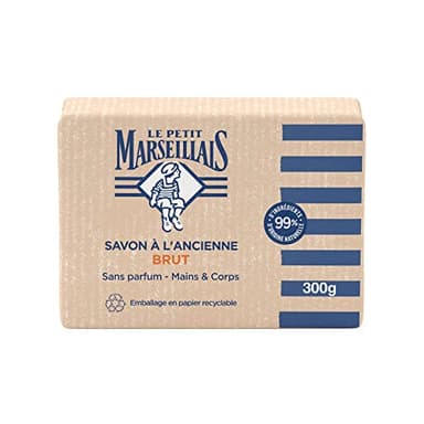 Le Petit Marseillais | Savon à l'Ancienne Brut Sans Parfum (pain de 300 g) – Savon solide mains & corps avec 99 % d'ingrédients d'origine naturelle – Emballage en papier recyclable