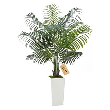 VEVOR Palmier Artificiel Areca, 1,5 m, Plante Artificielle Tropicale en Pot Blanc, Faux Arbre Tropical Palmier Areca, Fausse Plante pour Décoration d'Intérieur, Salon, Bureau, Intérieur et Extérieur