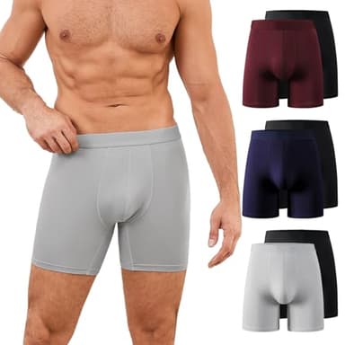 PUTUO Boxers Homme Longs en Bambou: Lot de 6 sous-Vêtements Ultra-Doux Confortables sans Étiquette avec Poche 3D - Idéal pour Peaux Sensibles Sport Travail et Usage Quotidien,Multicolored