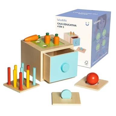 Wuddis Cube D'activité Bébé 4 en 1 - Jouet Montessori 1 an - Jeux de Motricitée, Peinture Écologique et Bois Certifié FSC, Idéal pour l'Apprentissage et Le Jeu en Toute Sécurité