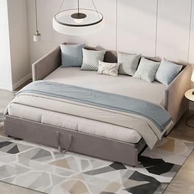 LKPOMI Canapé Convertible 2 Places 90/180 x 200cm Canapé Lit Extensible en Tissu de Velours Lit Double Capitonné avec sommier à Lattes pour Chambre Salon, sans Matelas (Gris)