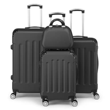 LEADZM Set de 4 Valises de Voyage avec Vanity Case, Valise Grande Taille, Valise Cabine, Set de Bagage pour Voyage, ABS avec Coins Renforcés, roulettes Pivotantes 360° et Cadenas - Noir