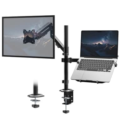 Bras de Moniteur avec Plateau pour Ordinateur Portable 17" - Système à Gaz pour Écrans 35", Charge Max 12KG Moniteur/5KG Plateau, VESA 75x100