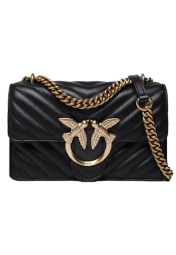 Pinko LOVE ONE MINI DC SHEEP NAPPA C, LOVE ONE MINI DC MOUTON NAPPA C femme, Z99Q_NERO-ANTIQUE GOLD,