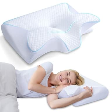 HOMCA Oreiller Ergonomique Cervical, 2 en 1 Oreiller Orthopédique à Mémoire de Forme pour la Nuque, Oreiller pour Dormir sur Le Côté et sur Le Dos, 60 x 40 x 12/14cm