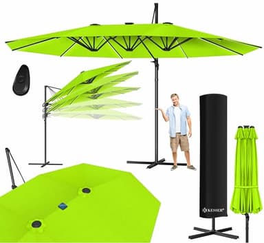 KESSER® Parasol double 4,6m x 2,7m - Sans LED | Protection Contre le Vent avec Manivelle et Support | Parasol à Manivelle en Aluminium Hydrofuge | Inclinable Basculant 360° Rotatif - Vert Clair