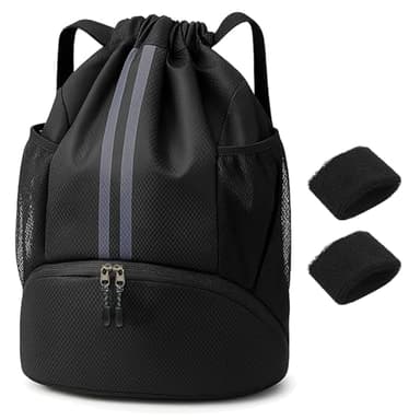 HENGBIRD Sac a dos sport, sac de gym, avec compartiment à chaussures, sac de sport étanche avec grand volume, séparation sèche humide, sac de piscine avec filet, poches latérales, bande
