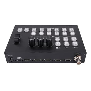 ZAICOLER Commutateur Vidéo, Commutateur de Streaming Multimédia en Direct SDI HD avec Entrée SDI 1 Voie, 3 Entrées Multimédia HD, 2 Sorties, Port de Type C 3.0, pour la Production (Prise UE)