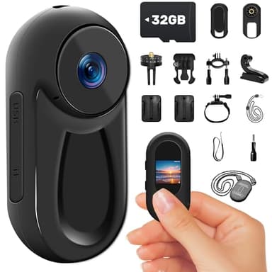 UYIKOO Mini Caméra Sport, 32GB Action Cam 1080P HD, 120° Caméra d'Action Camera Corporelle Vlog avec Vision Nocturne Caméra de Casque Moto Multifonction Accessoires