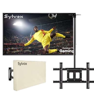 SYLVOX 55" TV Extérieur avec Housse & Support Plafond à Écran - 120 Hz 4K UHD 1000Nits, Smart Google TV Étanche IP55, Dolby Atmos, HDMI 2.1 et WiFi/USB - Outdoor Gaming TV