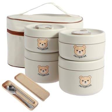 Lot de 3/4 boîtes à bento empilables pour adultes - Boîte à déjeuner isotherme portable et étanche avec baguettes, cuillère - Sac isotherme en acier inoxydable pour enfants et adultes (4 boîtes)