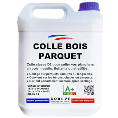 Colle Parquet - Codeve Bois - 5L - Intérieur - Pour L'assemblage De Votre Parquet, Plancher, Escalier Ou Autre Sol En Bois.