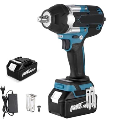 1800N.M Clé à Chocs Sans Fil,1/2 Pouce Boulonneuse a Choc, Compatible avec Makita 18V,Clé à Chocs Multifonction avec Lumière LED,avec 1 batterie, 7200 tr/min,5 vitesses,pour voiture et maison (Bleu)