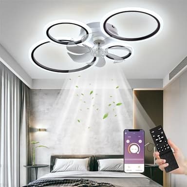 Ventilateur De Plafond avec Lumière LED, Plafonnier Télécommande Silencieux 96W avec Variateur D'intensité, Minuterie pour Chambre À Coucher, Salon - Noir 80x12cm