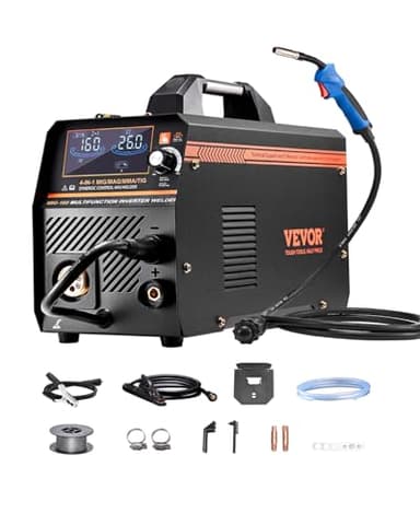 VEVOR Poste à Souder MIG, 160 A, Machine de Soudage Synergique Soudeuse Portable Multi-processus MIG sans Gaz au Gaz MMA Lift TIG 4 en 1 Soudeur Puissant avec Technologie Onduleur IGBT, Écran LCD