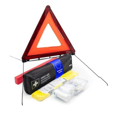 Trousse de premiers secours pour voiture avec triangle de signalisation et gilet de signalisation conforme à la norme DIN 13164:2022 | Valable pour 2025 | Boîte de premiers secours pour voiture