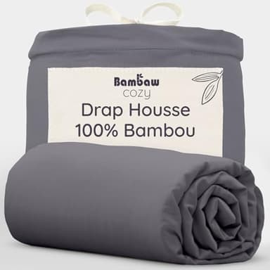 Bambaw Drap Housse Bambou 140x200 cm, Coupes de 35cm, Drap Housse Ultra Doux et Refroidissant, Linge de Lit Anti Transpiration et Respirant, Literie Anti Acarien, Certifiée Oeko-Tex (Anthracite)