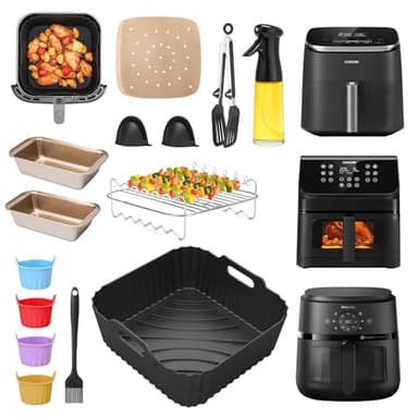 ENSINE Accessoires Air Fryer 14 Pièces pour Philips Série 2000 6,2L NA230, Compatibles COSORI Turbo Blaze 6L / Clear Blaze 6,2L, Avec Moule Silicone Sur Mesure, Grillrost, Spray Huile, etc.