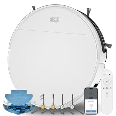 Yigars 2025 Robot Aspirateur Laveur, jusqu'à 4500Pa Aspiration Robot Ultra Silencieux Fin de 7,8cm Alexa/WiFi/APP/Télécommande, Ricarica Automatica, pour Sols Durs, Tapis et Poils d'animaux Blanc
