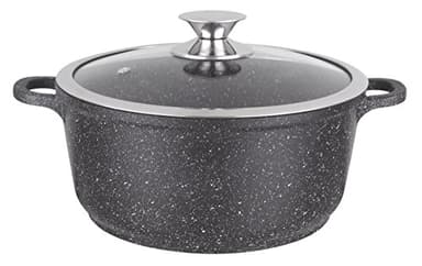 Kamberg - Marmite Faitout 40 cm - Fonte d'Aluminium - Revêtement Type Pierre - Couvercle en Verre - Tous Feux dont Induction - Sans PFOA - 0008036, Noir