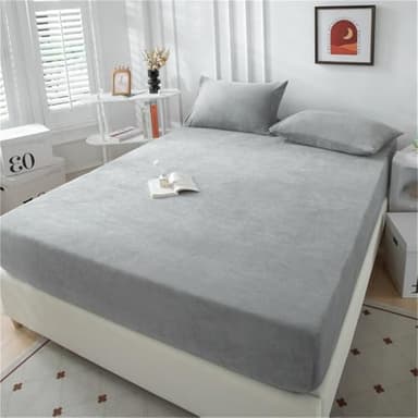 Mateju Drap Housse en Flanelle de Couleur Unie, Drap Housse d'hiver Bonnet 30 cm, Toucher Cachemire Doux et Moelleux, Drap de Lit Flanelle Super Chaud pour Matelas Épais (180x200cm,Gris Clair)