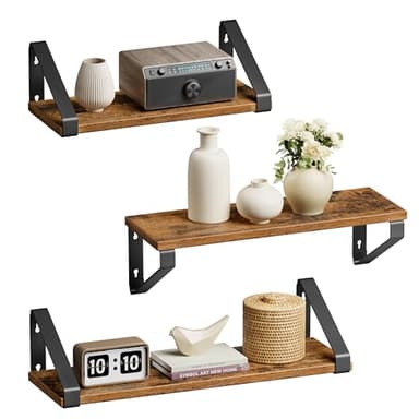 VASAGLE Étagère Murale, Tablette Flottant, Lot de 3, 2 Façons de Montage, Étagère de Rangement Suspendue, pour Salon, Cuisine, Bureau, Salle de Bain, Marron Rustique et Noir LWS33BX