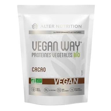 ALTER NUTRITION - Whey Vegan Bio - Cacao - Prise De Masse - Faible En Matières Grasses - Végétarien - Sans Sucres Ajoutés - Fabriqué En France - 18,1g De Protéines Par Portion - Sachet De 700 g