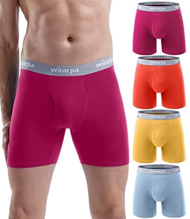 wirarpa Boxer Homme Coton Caleçon Hommes Élastique Confortable Braguette Ouverte sans Etiquette Lot de 4 Multicolore Taille M