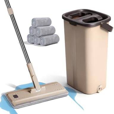 Masthome Balai Serpillère, Serpillière Seau Essoreur, Rotatif 360° Serpillere Microfibre et Seau Auto-Lavage, 6 Mops Réutilisables Fournies, pour Nettoyage Tous Les Types de Sols