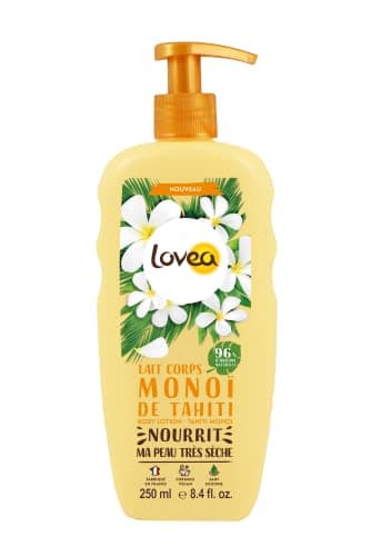 LOVEA - Lait Corps - Monoï De Tahiti - Nourrit & Adoucit - Pour Peaux Très Sèches - 96% D'Origine Naturelle - Sans Silicone - Vegan - Fabriqué En France - 250 ml