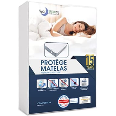 Dreamzie Protège Matelas 160x200 cm Imperméable Certifié Oeko TEX - Alese en Coton Respirant avec 4 Coins Elastiques