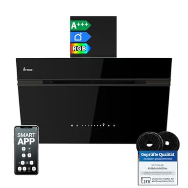 KKT KOLBE AURORA8005FB Hotte aspirante 80 cm 782 m³/h à recirculation d'air évacuée Hotte murale sans tête | Noir | Verre | Fonction de suivi automatique | Application Smart WiFi | SensorTouch |