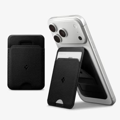 Spigen Slim Fold MagFit Porte-Cartes avec MagSafe, Support Réglable, Portefeuille Magnétique 1 Fente Compatible avec iPhone 17 16 15 14 13 12 & Coques MagSafe, Pixelsnap pour Pixel 10 – Noir