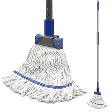 TidyBliss Balai Serpillère Professionnel, Balai à Microfibres avec Poignée Extra Longue de 146 cm, Balai à Sec et Humide pour Nettoyage de Sol en Bois, Carrelage, Béton (Bleu)