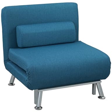 HOMCOM Fauteuil Convertible 1 Place chauffeuse 3 en 1 Fauteuil lit avec Dossier réglable en 5 Positions, Coussin Inclus, canapé-lit 1 Place pour invités, Salon, Charge 150 kg Bleu