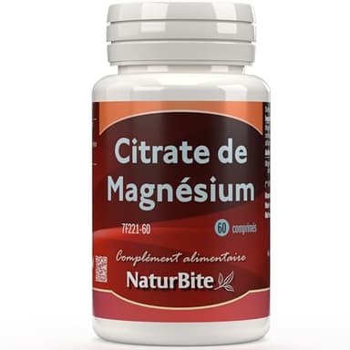 NaturBite Citrate de magnésium - 60 comprimés - 400 mg par comprimé - Supplément de magnésium hautement absorbable