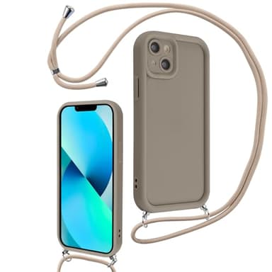 Coalbooliy Coque pour iPhone 15 6,1" avec Cordon de Collier Réglable, Etui Protection de la Caméra Silicone Souple TPU Antichoc Housse avec Corde Lanyard Cover pour Femmes Filles, Kaki