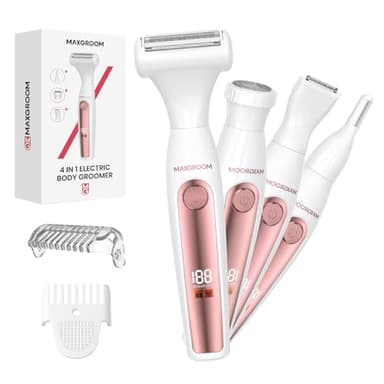 Rasoir Electrique Femme,4 en 1 Rasoir Intime pour Femme,Rasoir Multifonctionnel,Rasoir Électrique USB-C Rechargeable,IPX6 Tondeuse Maillot,pour Corps,Aisselles,Bikini,Sourcils Visage