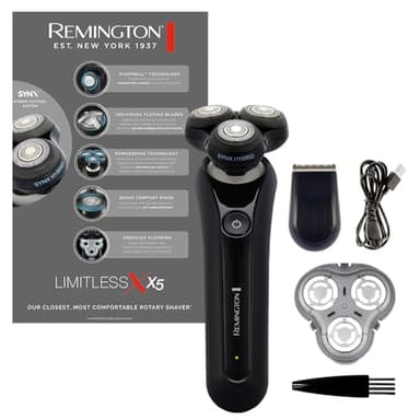 Remington Rasoir rotatif X5 (système de coupe hybride SynX: rotatif & grille, rasage humide & sec, tondeuse précision, lames flexibles, pivotball 360°, Tech, PowerSense, charge USB) XR1755