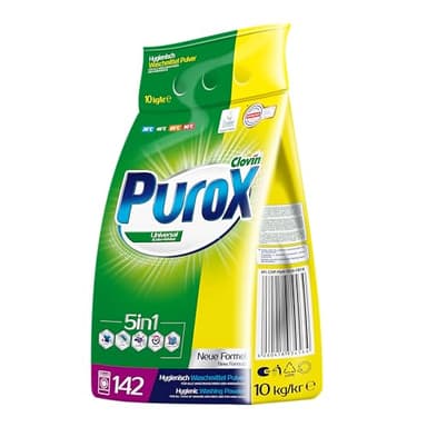PUROX UNIVERSAL Lessive en Poudre (142 Lavages) – pour Tous Textiles, Élimine les Taches, Formule Optimisée, Anti-Calcaire, Sac 10 kg