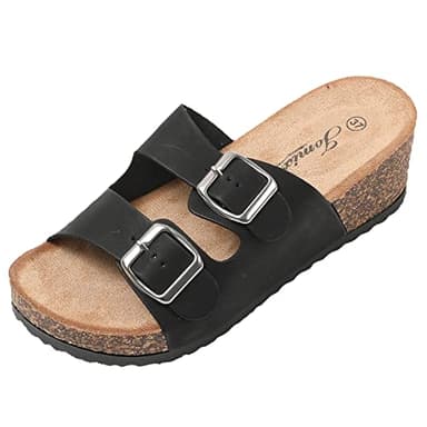 JOMIX Sandales Femme Mules Femmes Compensé Chaussons d'été Tongs Femme Claquette à Talon Confortables pour Maison Piscine Plage (Noir, 38)